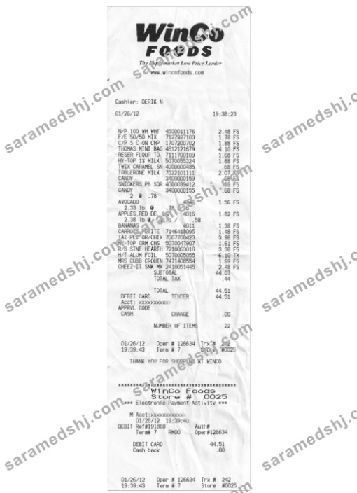 WINCO FOODS payments receipt